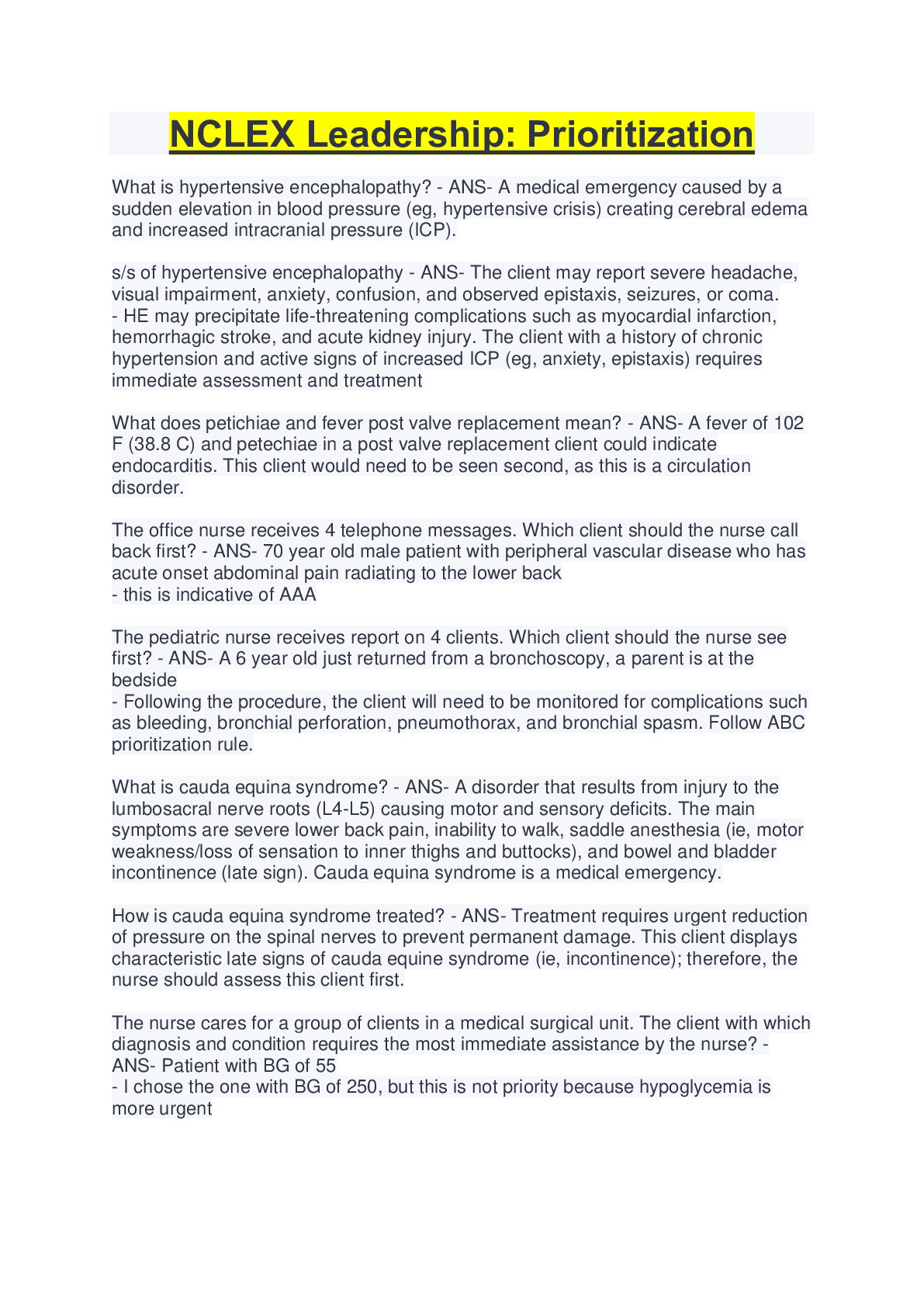 Preview image of NCLEX Leadership: Prioritization document